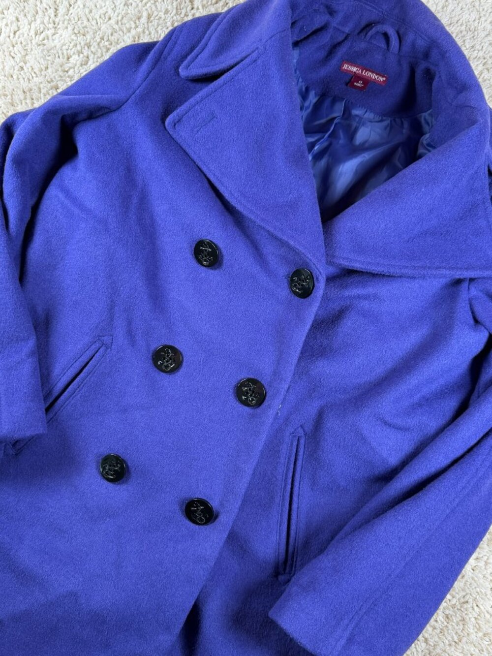 Jessica London Purple Wool Blend Double Breasted Coat Women's 12